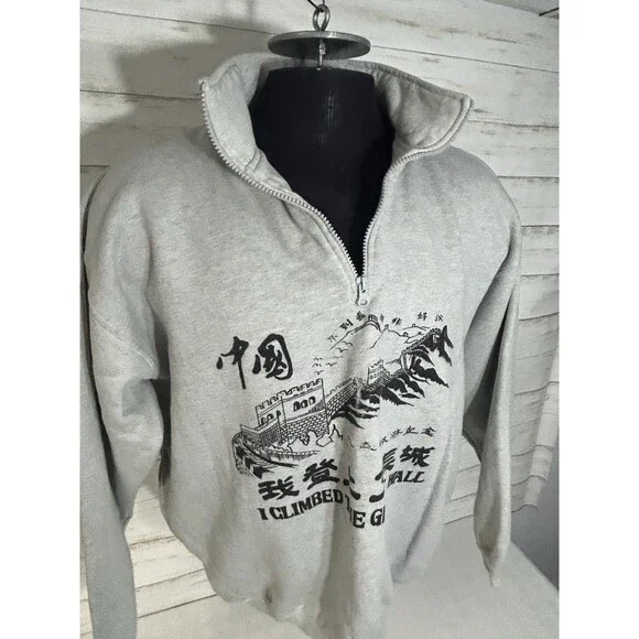 RARE! Vtg. LEE SPORT I Climbed the Great Wall of China Sweatshirt XL Men 1/4 Zip - Picture 12 of 16